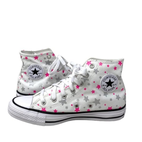 Converse Chuck Taylor Hi Sneakers White Pink Kid Women Size Canvas Shoes A05393F - Picture 6 of 10
